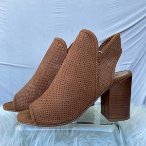 Brown Suede Peep-Toe Booties